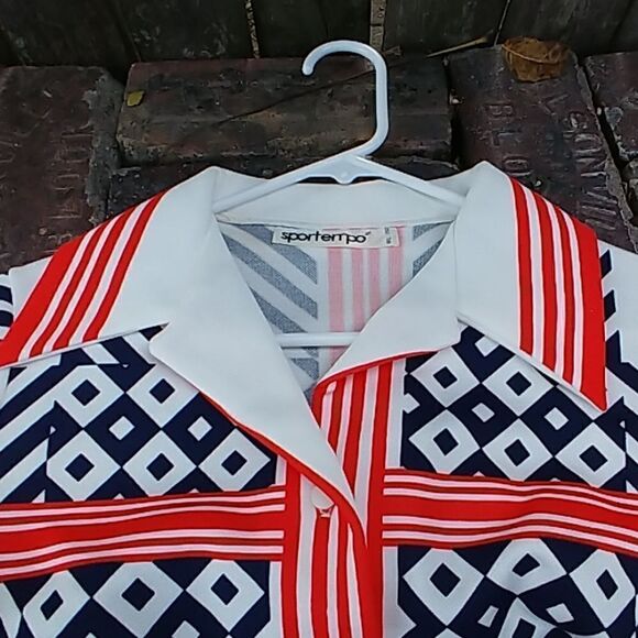 70s Nautical Geometric Stripes Long Sleeve Shirt - Picture 6 of 7